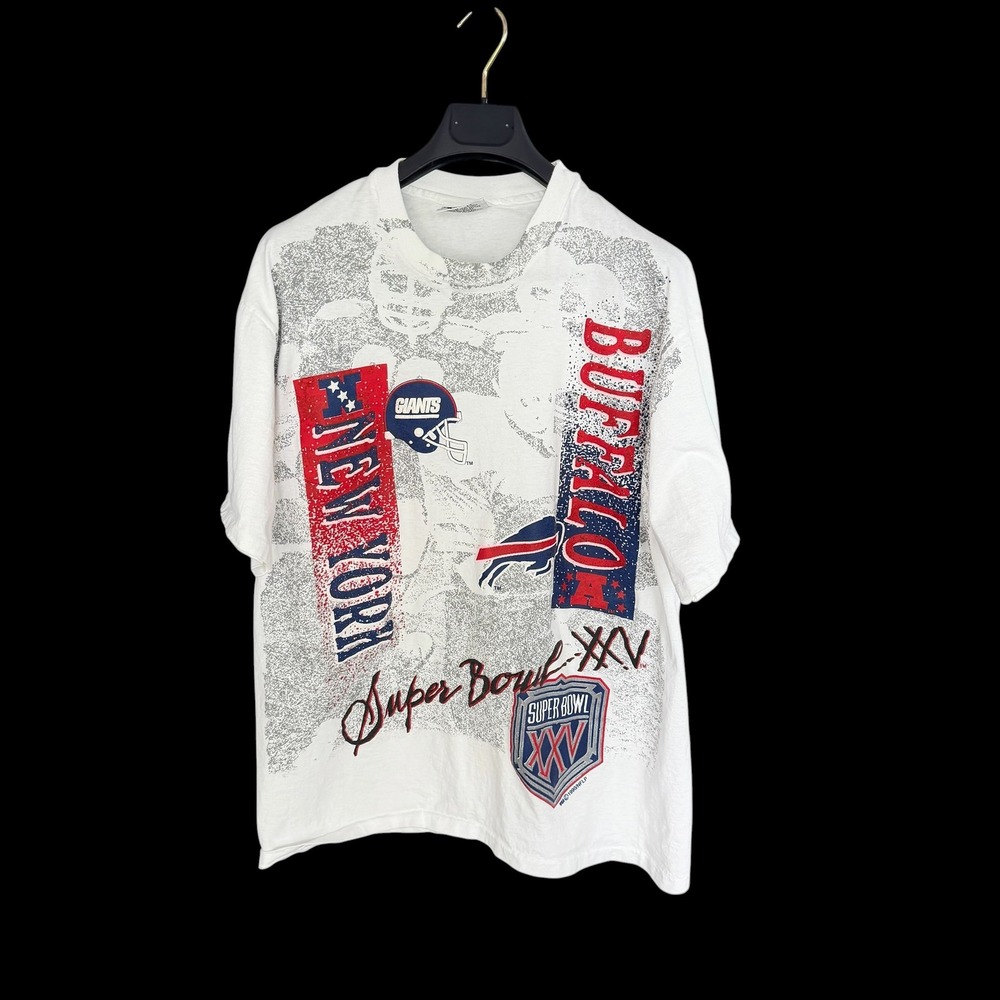 Vintage 1990 Super Bowl XXV T Shirt XL Giants vs Bills Team Edition White